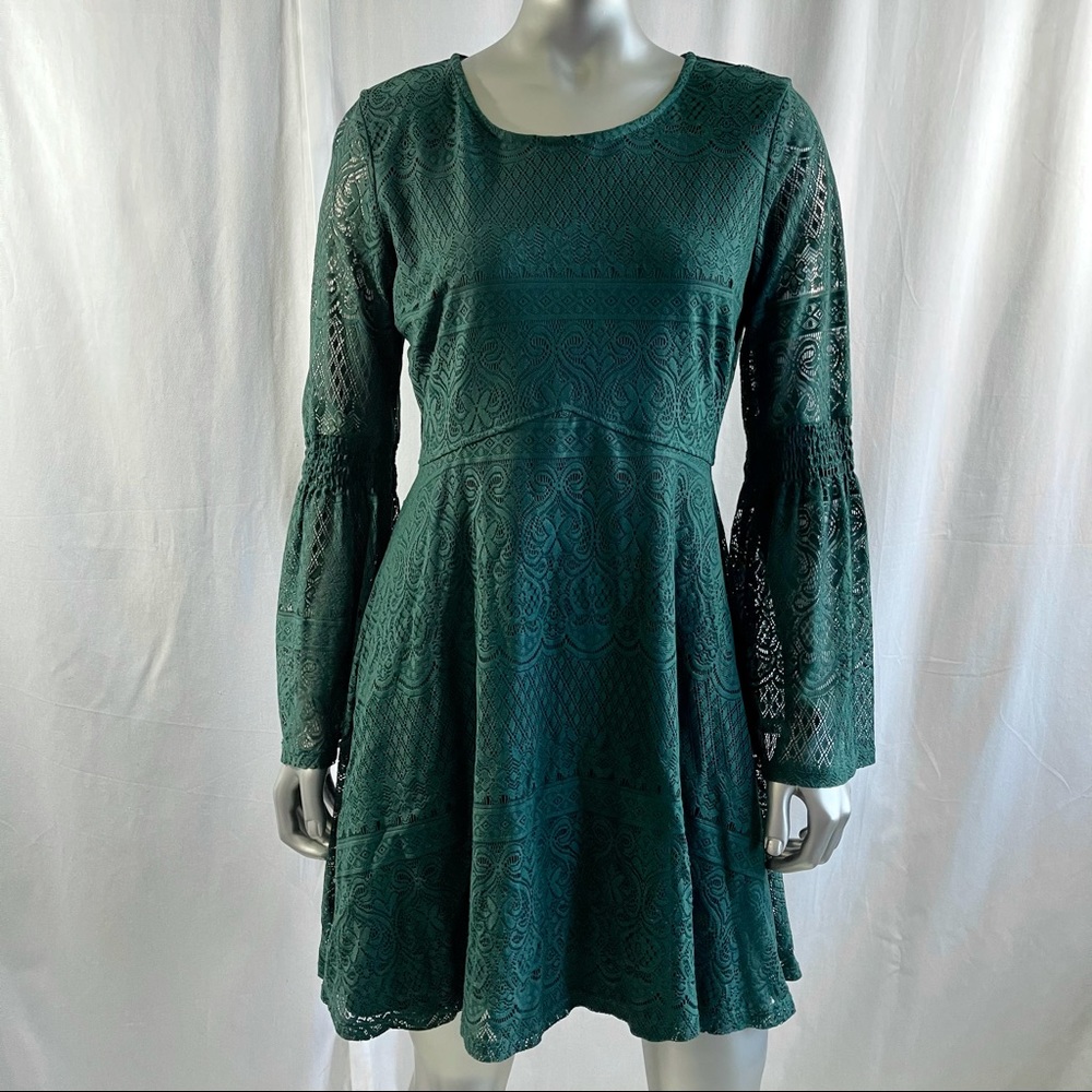 My Michelle Evergreen Lace Dress with Bell Sleeves